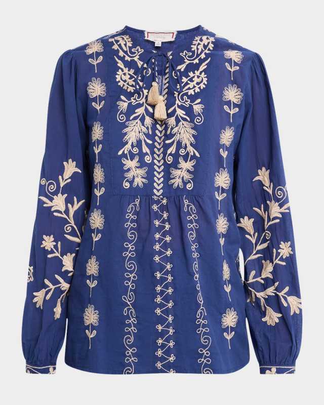 Allison Floral-Embroidered Cotton Blous